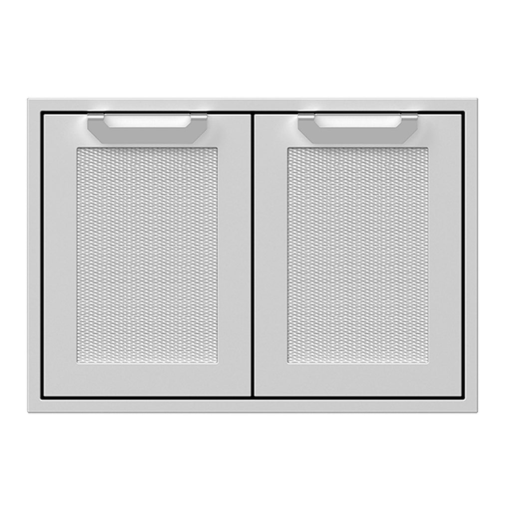 Double access doors by Hestan AGAD30 with textured mesh panels, light gray frame