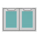 Double access doors by Hestan AGAD30 with teal panel inserts and light gray frame