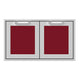 Double access doors with two square inserts, red panels