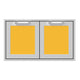 Double access doors with two square inserts, yellow panels