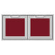 Double access doors with red insert panels in a stainless steel frame