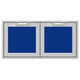 Double access doors with blue insert panels in a stainless steel frame