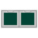 Double access doors with two square mesh panels, dark green