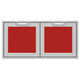 Double access doors with two square mesh panels, red