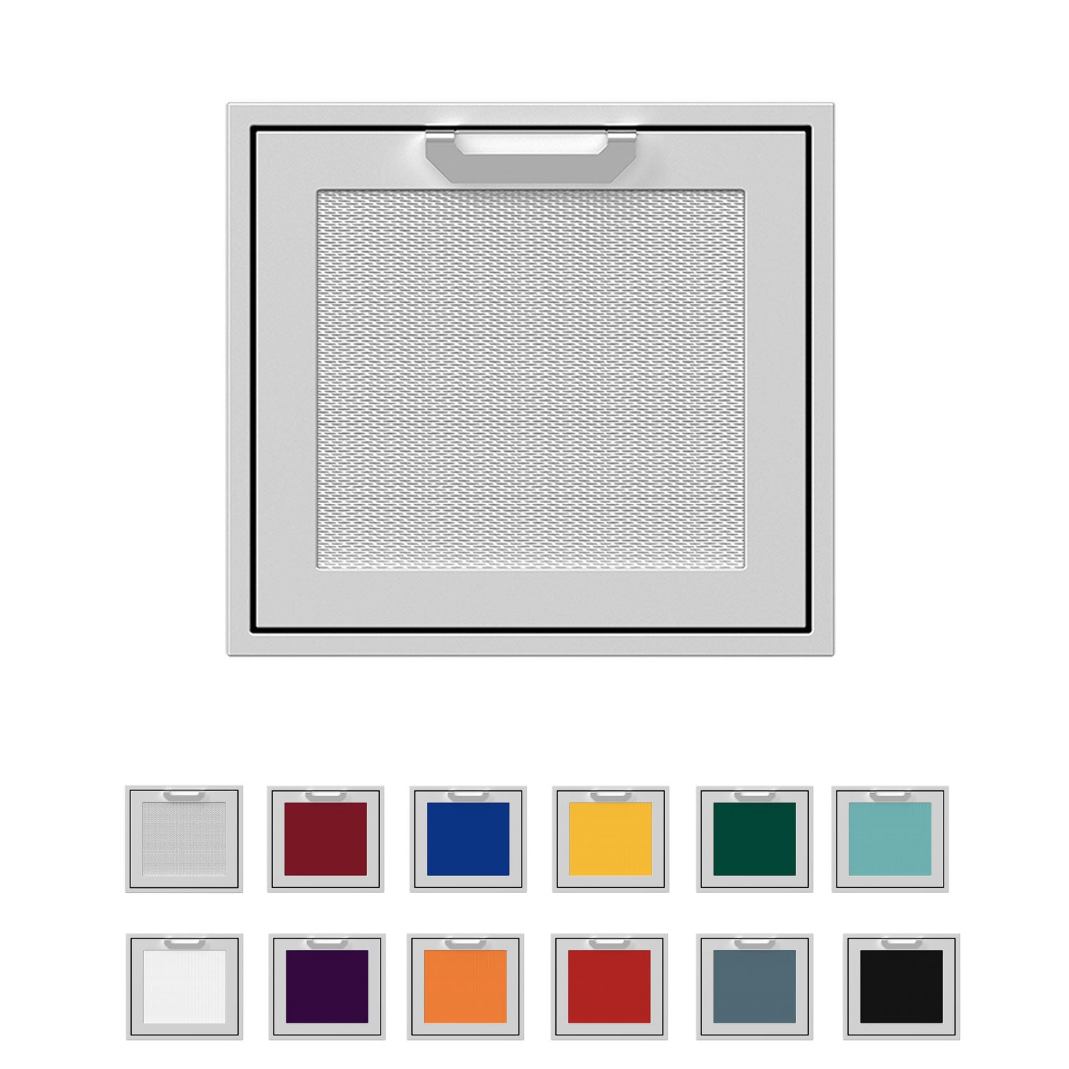 Single access door with square mesh insert in light gray and silver frame