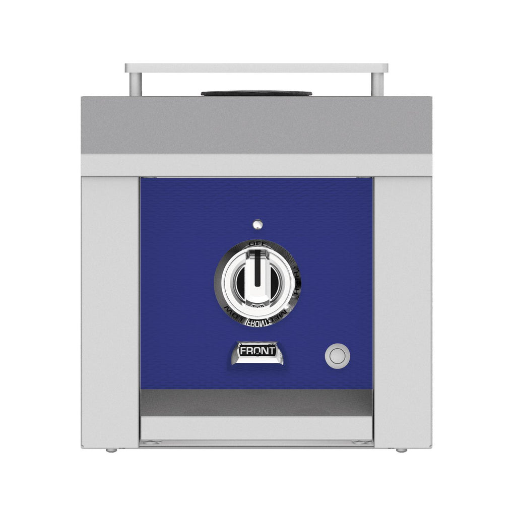 Single side burner with navy control panel and front knob