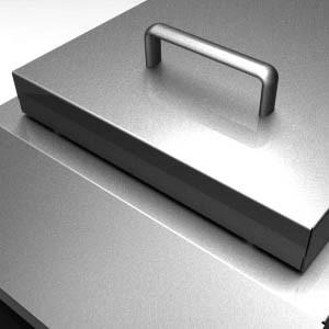 Stainless side burner lid handle and smooth front panel