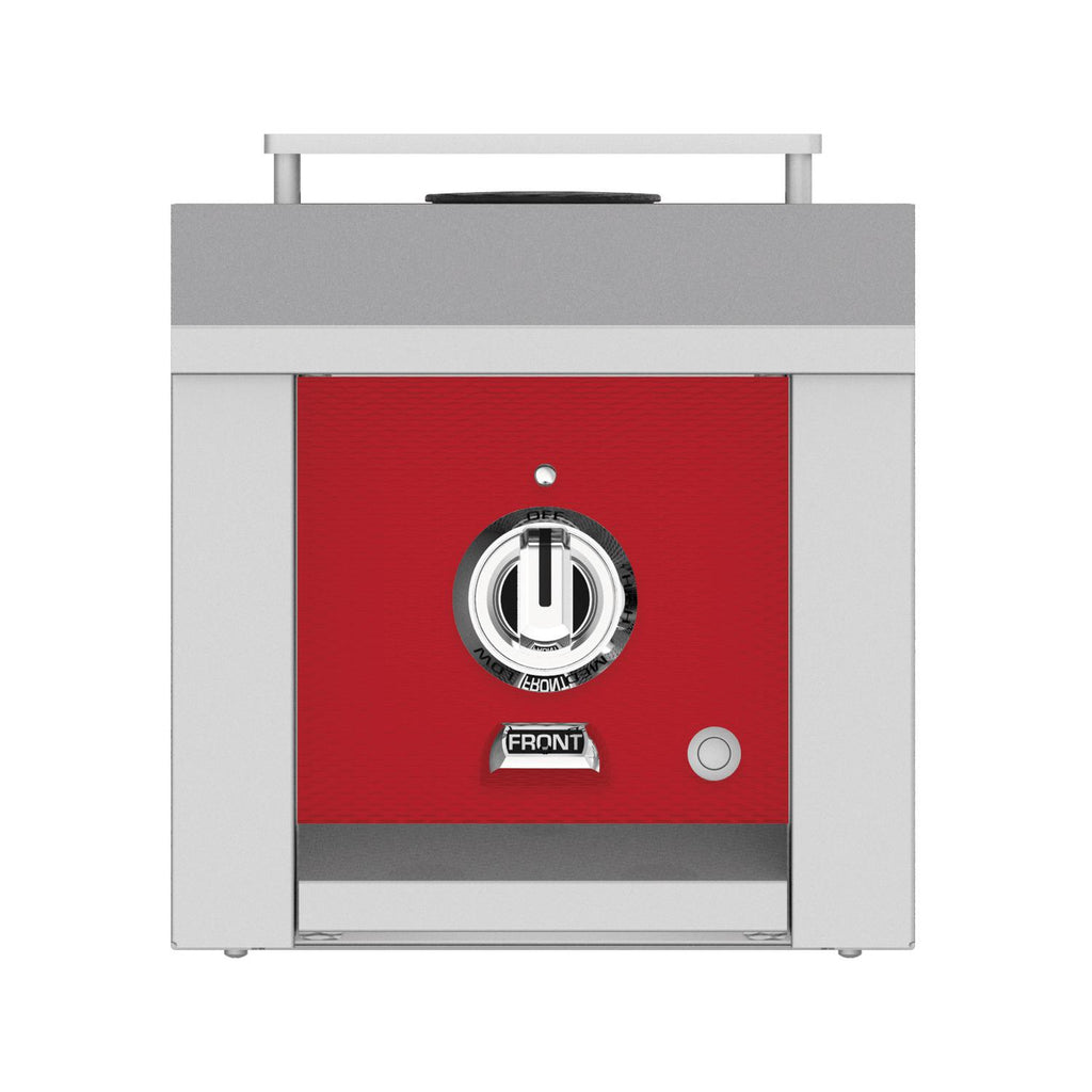 Single side burner with red control panel and front knob