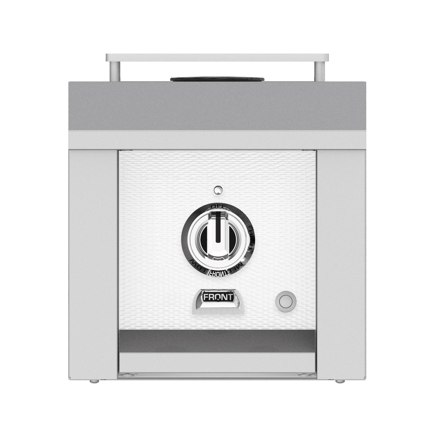 Hestan single side burner front view with central dial control and push button