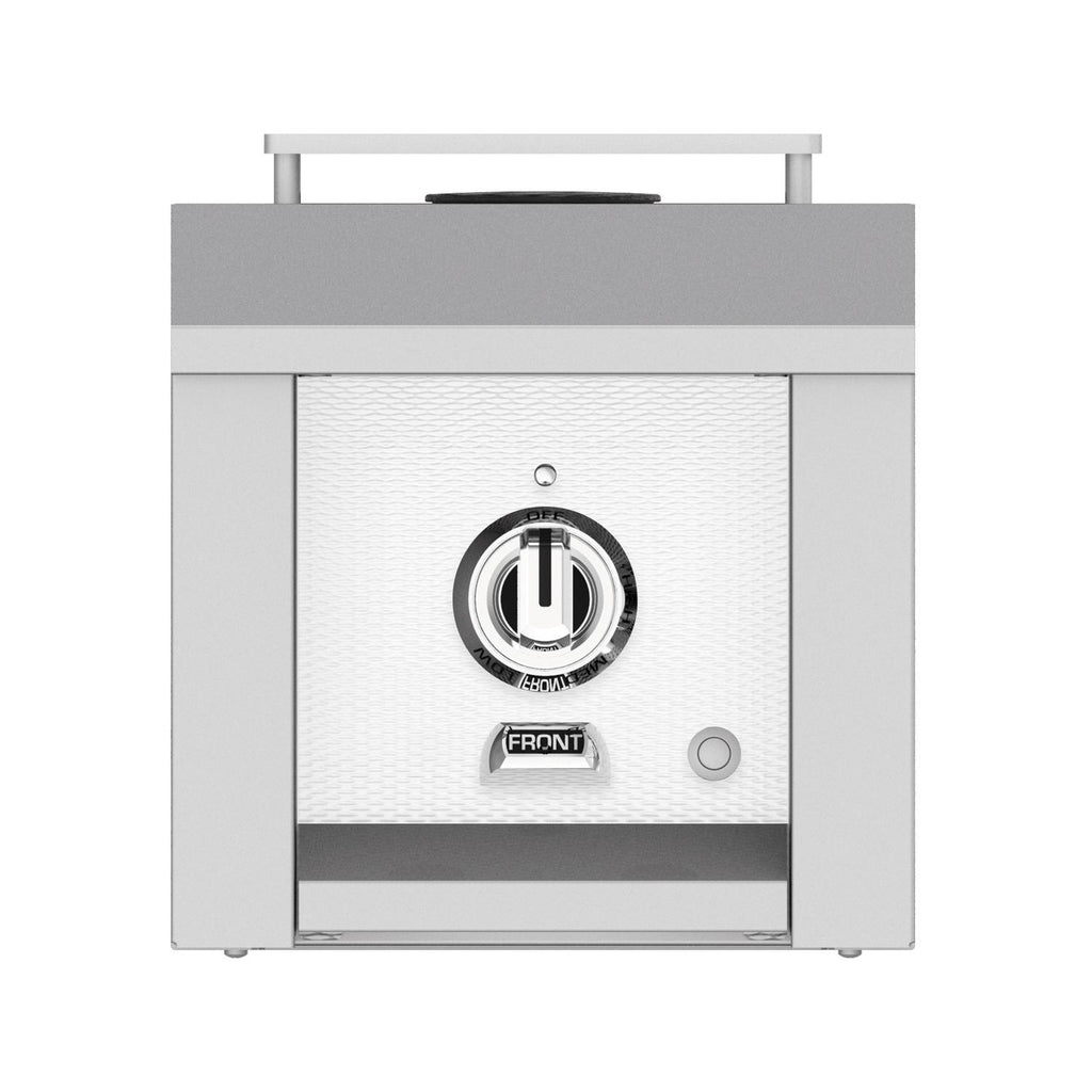 Hestan single side burner front view with textured panel and dial control