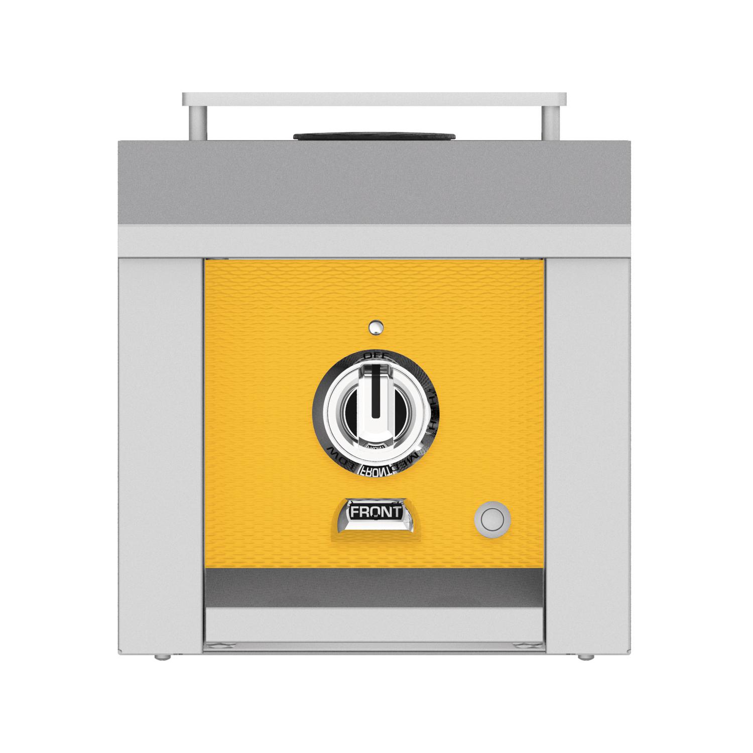Single side burner with yellow control panel and front knob