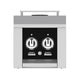 Double side burner control panel with two circular knobs on black faceplate