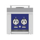 Double side burner control panel with two circular knobs on blue faceplate