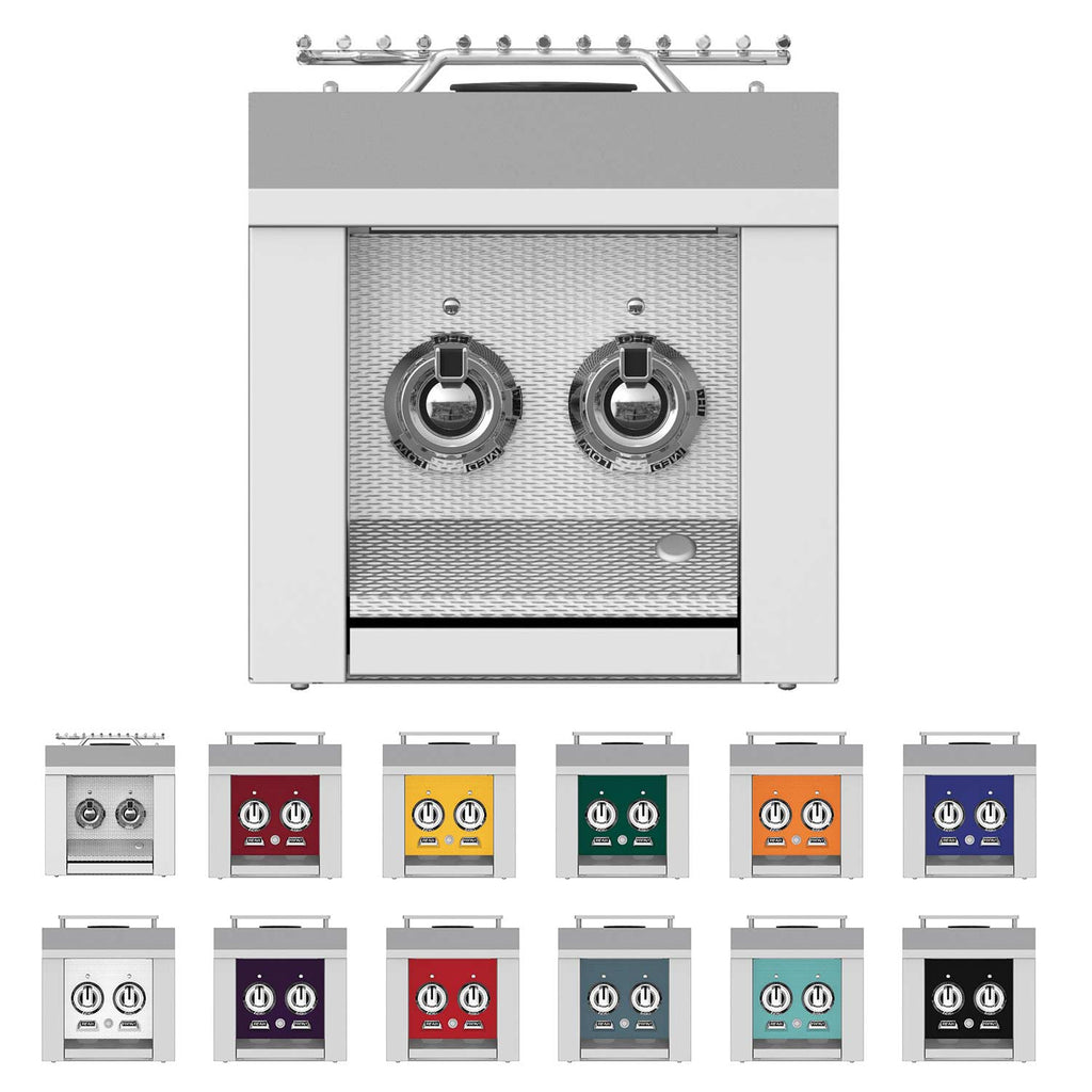 Double side burner grill with two front control knobs and stainless front panel