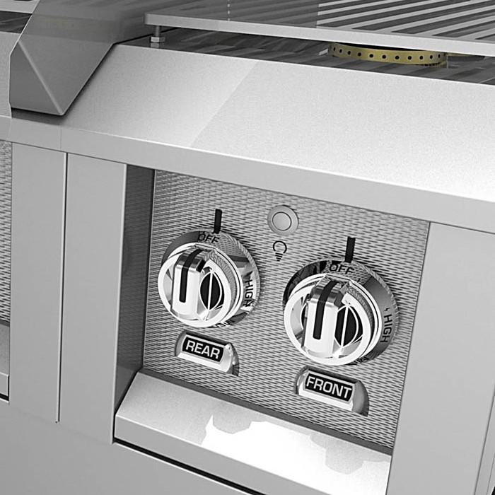 Double side burner control panel with front and rear knob switches