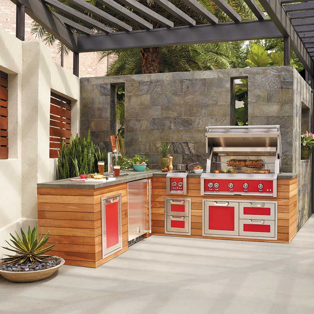 Outdoor double side burner grill with stainless hood and two burner controls