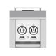 Double side burner grill front with light gray control panel and two knob switches