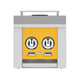 Double side burner control panel with two circular knobs on yellow faceplate