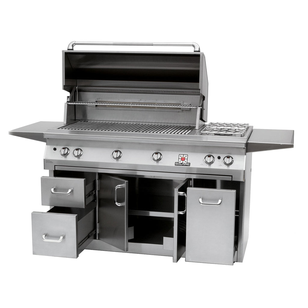 Solaire AGBQ-56 56-Inch Freestanding Grill on 2-Door/3-Drawer Cart with Rotisserie and Dual Side Burner