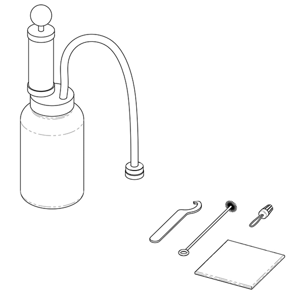 Beer dispenser flush kit with tap, curved hose, hardware and tools