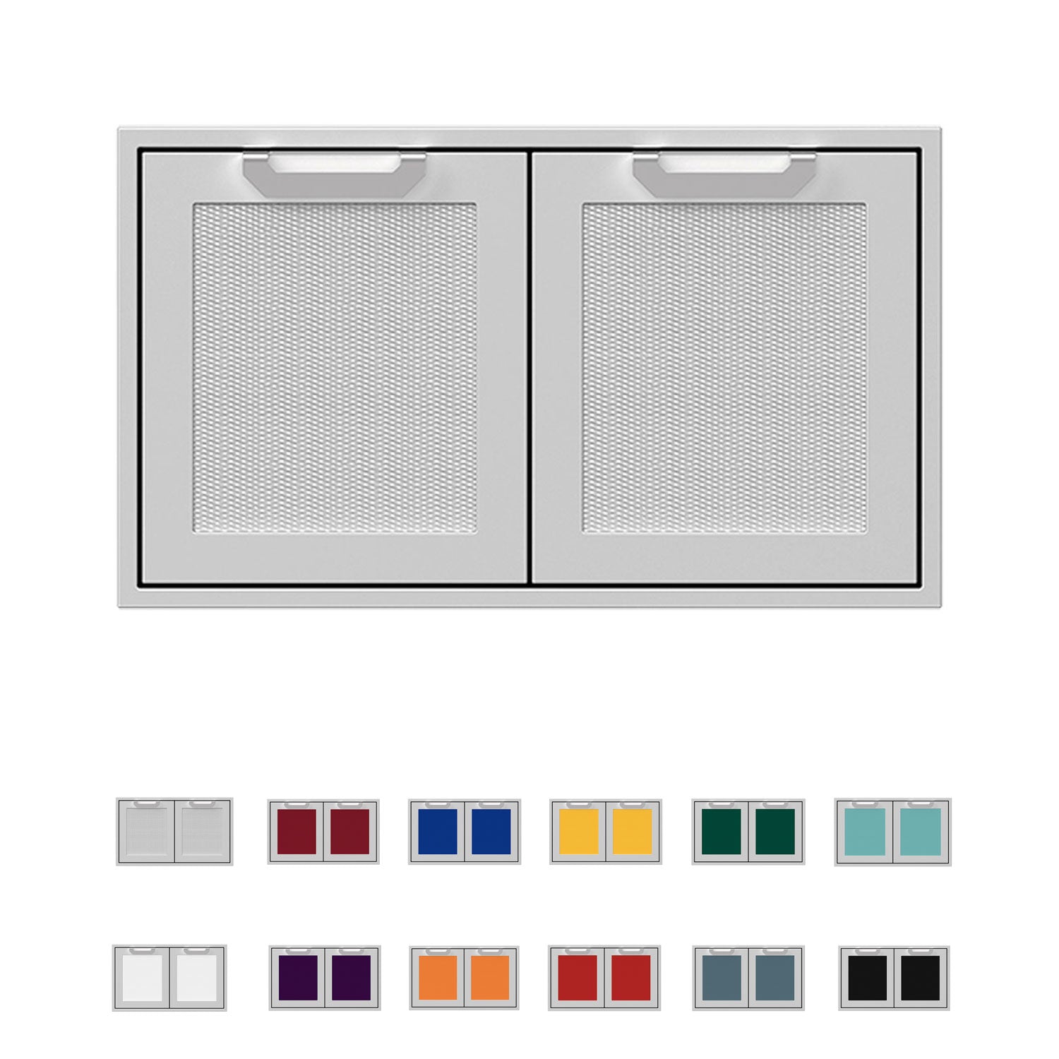 Double-sealed pantry storage doors, 36-inch, two mesh panels in dark gray frame