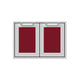 Double storage doors with red interior panels, gray frame, two hinged doors