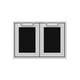 Double storage doors with black interior panels, gray frame, two hinged doors