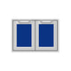 Double storage doors with blue interior panels, gray frame, two hinged doors