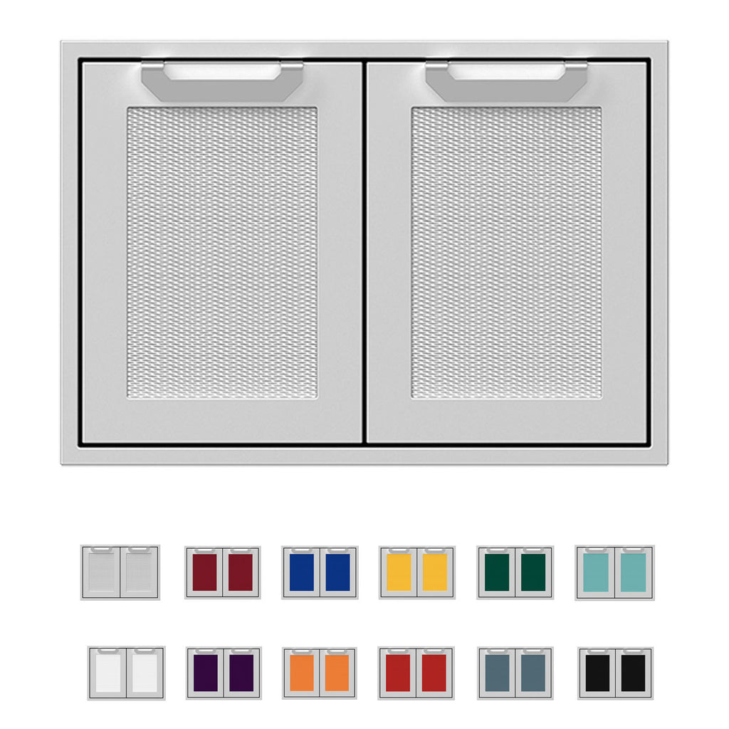 Hestan AGSD30 double storage doors with two vented mesh panels, gray interior