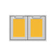 Double storage doors with yellow interior panels, gray frame, two hinged doors