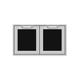 Double storage doors with dark panels and silver frame