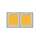 Double storage doors with orange panels and silver frame