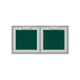 Double storage doors with two dark green panel insets and arched handles