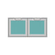 Double storage doors with two teal panel insets and arched handles