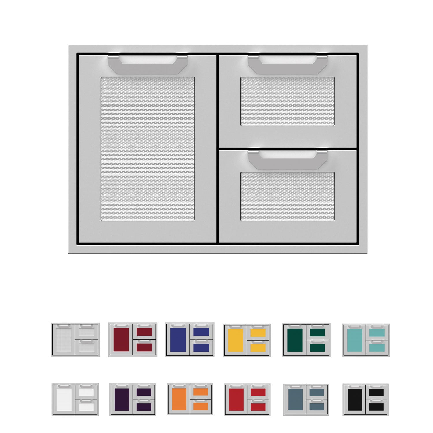 Double drawer storage combo with perforated gray panels and two pull handles