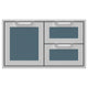 Double drawer storage combo with blue-gray door panel and two blue-gray drawers, two pull handles
