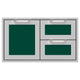Double drawer storage combo with dark green door panel and two dark green drawers, two pull handles
