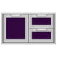 Double drawer storage combo with purple door panel and two purple drawers, two pull handles