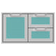 Double drawer storage combo with textured teal door panel and two teal drawers, two pull handles
