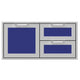 Double drawer and storage door combo with blue panels and silver handles in a gray frame