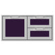 Stainless double drawer storage combo with purple drawer fronts and handles