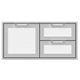 Stainless double drawer storage combo with white drawer fronts and handles