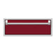 Hestan single storage drawer with deep red front and metal handle bar