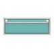 Single storage drawer front in Bora Bora teal with textured silver bar handle