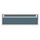 Single storage drawer with blue-gray front panel and chrome handle rails