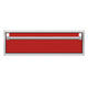Single storage drawer with red front panel and chrome handle rails