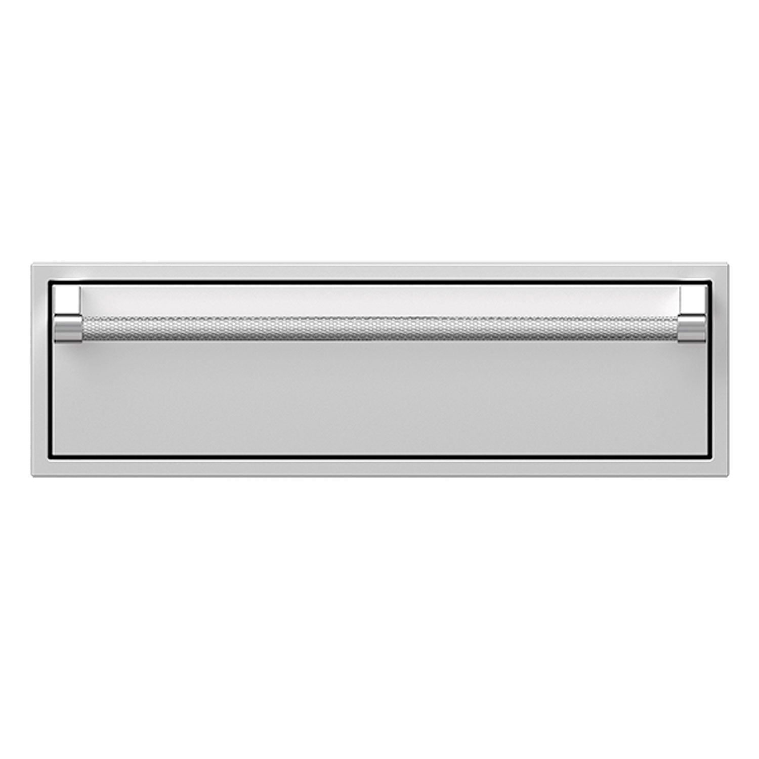Single storage drawer with light gray front panel and chrome handle rails
