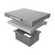 Countertop trash chute with cutting board, gray metal base and lift-style chute