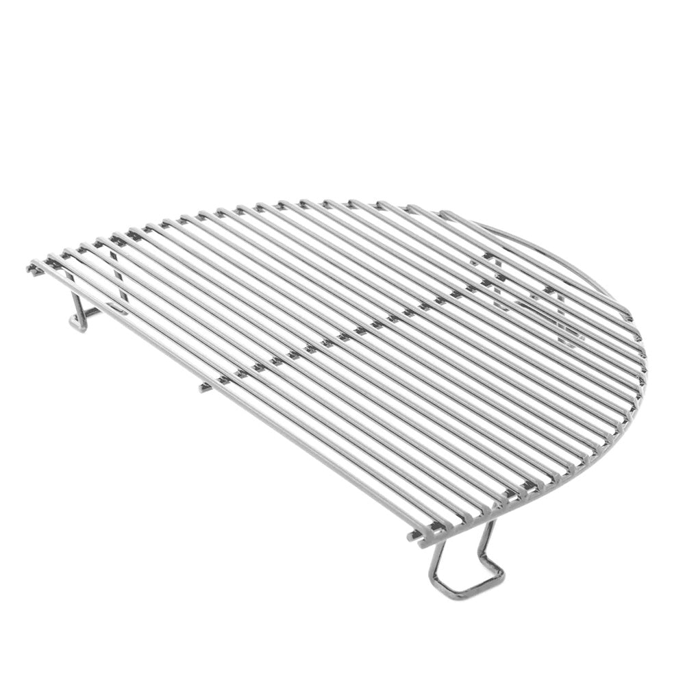 Chrome arched grill grate rack with parallel bars for oval kamado cooking