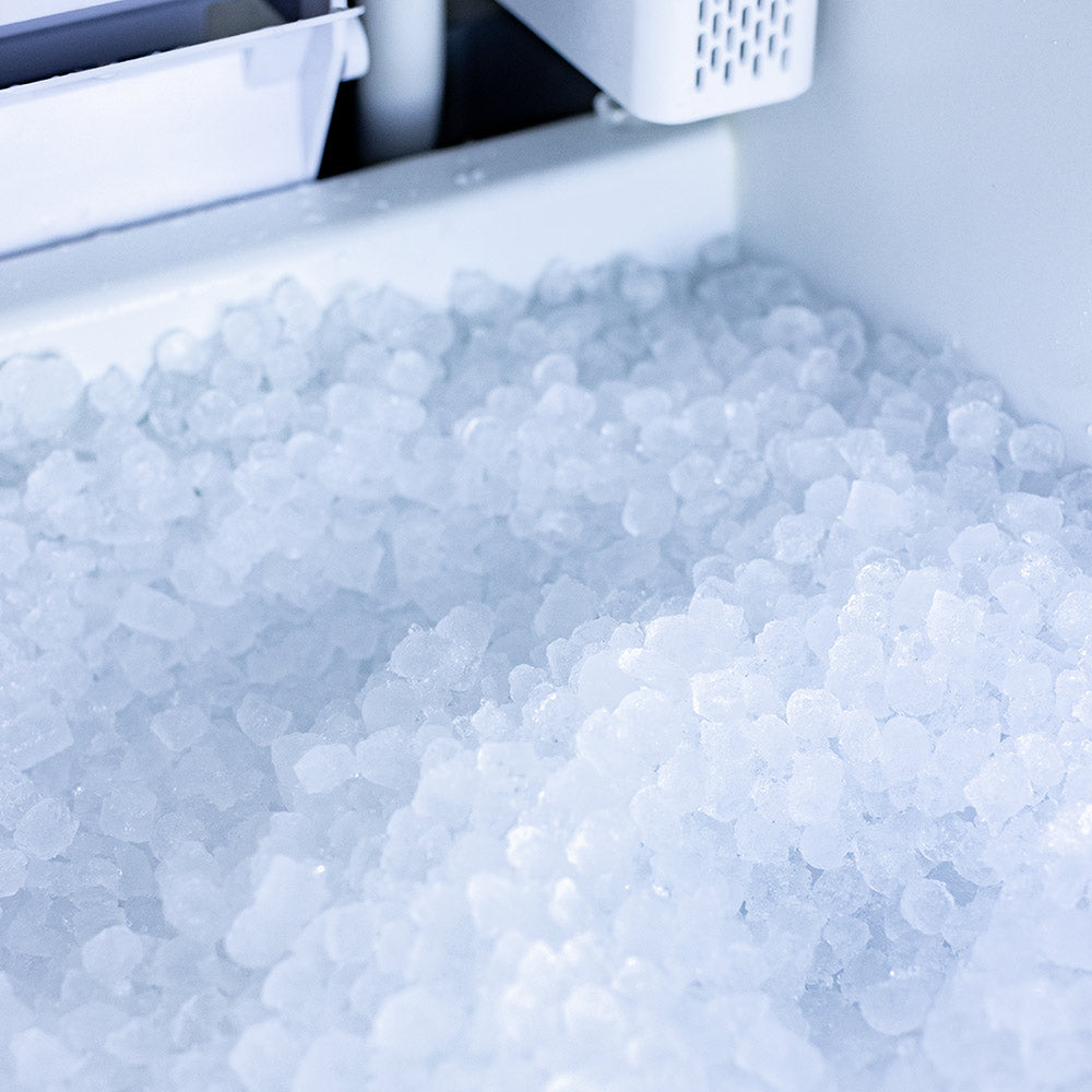 Nugget ice maker ice bin filled with nugget ice